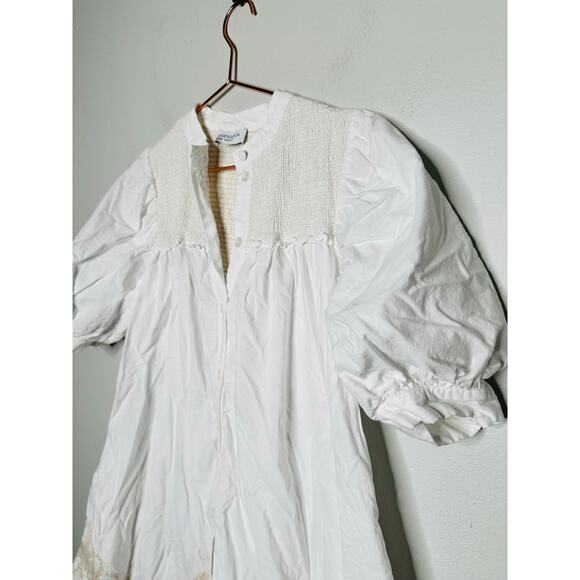 HOFFMAN COPENHAGEN White 100% Cotton Floral Embroidery Smocked Mini Dress 34 - Picture 6 of 13